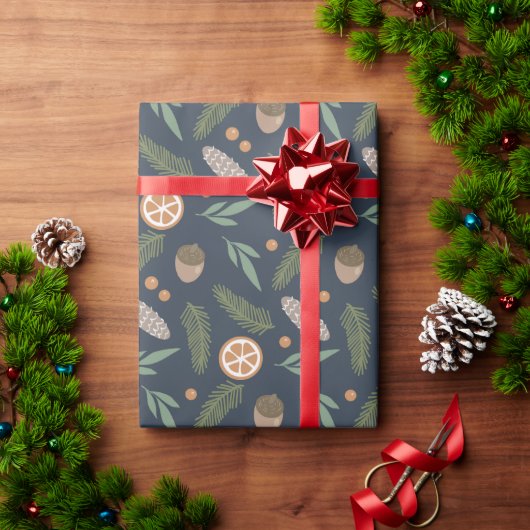 Weihnachtsfeiertag Pine & Beries Patternblau Geschenkpapier (Feiertagsgeschenk)