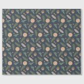 Weihnachtsfeiertag Pine & Beries Patternblau Geschenkpapier (Flach)