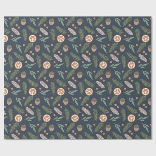 Weihnachtsfeiertag Pine & Beries Patternblau Geschenkpapier (Flach)