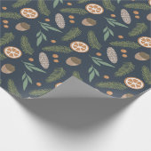 Weihnachtsfeiertag Pine & Beries Patternblau Geschenkpapier (Ecke)