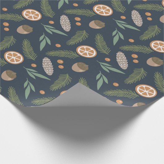 Weihnachtsfeiertag Pine & Beries Patternblau Geschenkpapier (Ecke)