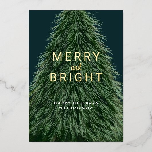 Weihnachtsfeiertag Pine Tree and Foto Foil Einladu Folieneinladung (Vorderseite)