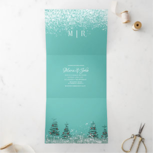 Weihnachtsfeiertag Pine Trees Snow Scene Wedding Dreifach Gefaltete Einladung