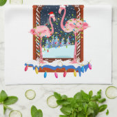 Weihnachtsfeiertag Pink Flamingos Geschirrtuch (Gefaltet)