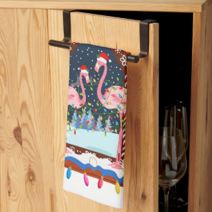 Weihnachtsfeiertag Pink Flamingos Geschirrtuch