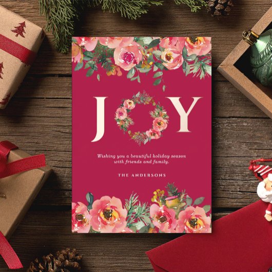 Weihnachtsfeiertag Pink Joy Wreath Botanischer Gar Folieneinladung