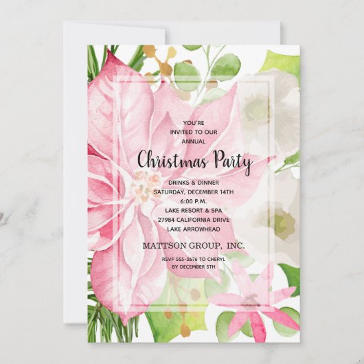 Weihnachtsfeiertag Pink Poinsettia Flora Einladung (Vorderseite)