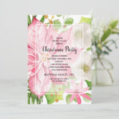 Weihnachtsfeiertag Pink Poinsettia Flora Einladung (Stehend Vorderseite)