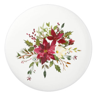 Weihnachtsfeiertag Poinsettia Blume Holly Berry Keramikknauf