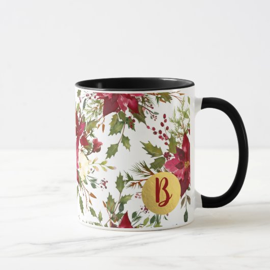 Weihnachtsfeiertag Poinsettia Blume Holly Berry Tasse (Rechts)