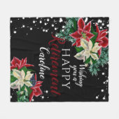 Weihnachtsfeiertag Poinsettia Floral Black Fleecedecke (Vorderseite (Horizontal))