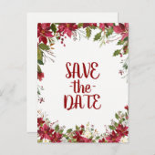 Weihnachtsfeiertag Poinsettia Hochzeit Save the Da Ankündigungspostkarte (Vorne/Hinten)