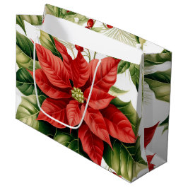 Weihnachtsfeiertag Poinsettia Holly Berry Red Gree Große Geschenktüte