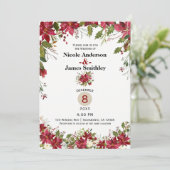 Weihnachtsfeiertag Poinsettia Holly Berry Wedding Einladung (Stehend Vorderseite)