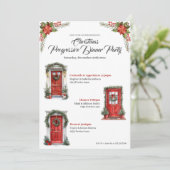 Weihnachtsfeiertag Progressive Abendessen Rote Tür Einladung (Stehend Vorderseite)