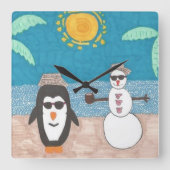 Weihnachtsfeiertag Quadratische Wanduhr (Vorderseite)