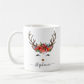 Weihnachtsfeiertag Reindeer Floral Personalisiert Kaffeetasse (Links)