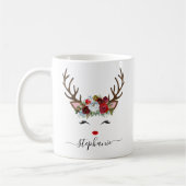 Weihnachtsfeiertag Reindeer Floral Personalisiert Kaffeetasse (Links)