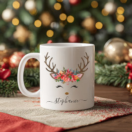 Weihnachtsfeiertag Reindeer Floral Personalisiert Kaffeetasse