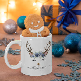Weihnachtsfeiertag Reindeer Floral Personalisiert Kaffeetasse
