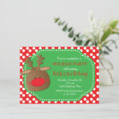Weihnachtsfeiertag Reindeer Polka Dot Einladungen (Stehend Vorderseite)