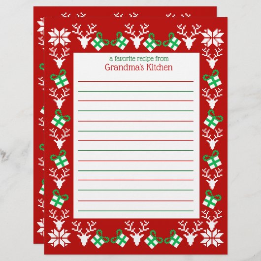 Weihnachtsfeiertag Rezept Papier (Vorne/Hinten)