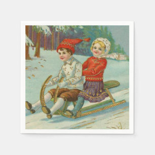 Weihnachtsfeiertag Rodelbahn mit Kindern Serviette