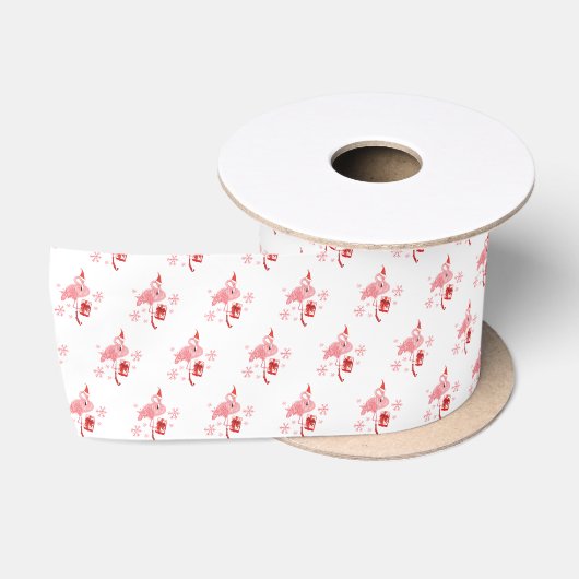 Weihnachtsfeiertag Rosa Flamingo Muster Satinband (Spule)