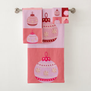 Weihnachtsfeiertag - Rosa und Rote karierte Orname Badhandtuch Set