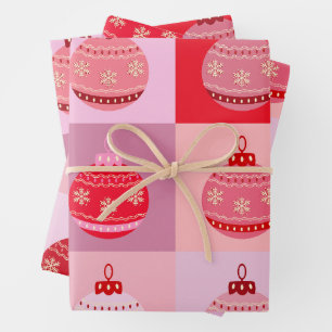 Weihnachtsfeiertag - Rosa und Rote karierte Orname Geschenkpapier Set