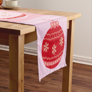 Weihnachtsfeiertag - Rosa und Rote karierte Orname Kurzer Tischläufer