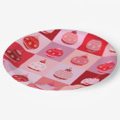 Weihnachtsfeiertag - Rosa und Rote karierte Orname Pappteller (Schrägansicht)