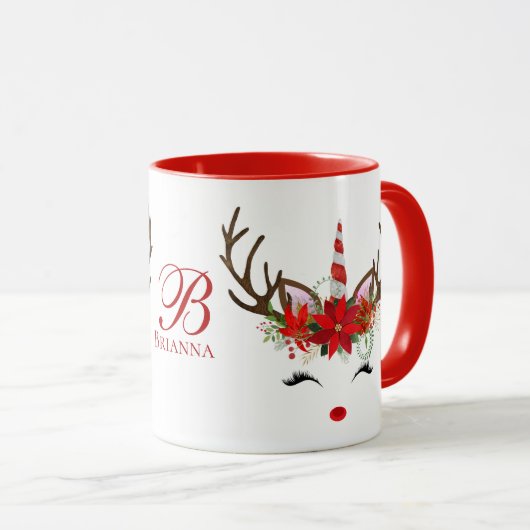 Weihnachtsfeiertag - Rot der Einhorn-Rotwild-2Tone Tasse (VorderseiteRechts)