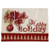 Weihnachtsfeiertag - Rot/Goldglücklicher Feiertag Große Geschenktüte (Vorderseite)