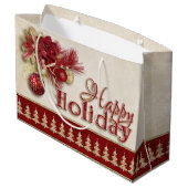 Weihnachtsfeiertag - Rot/Goldglücklicher Feiertag Große Geschenktüte (Rückseite Schrägansicht)
