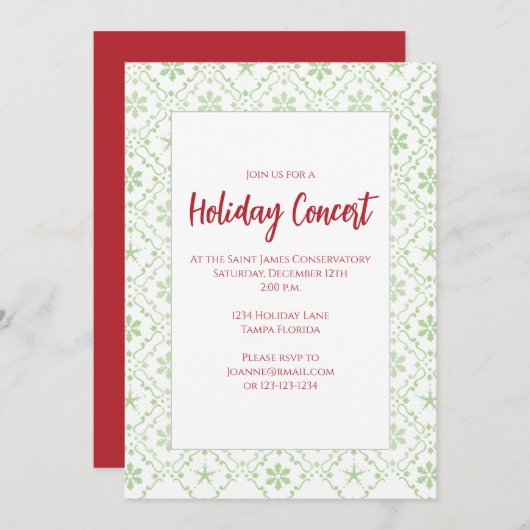 Weihnachtsfeiertag Rot und Grün Schneeflocke Einfa Einladung (Vorne/Hinten)