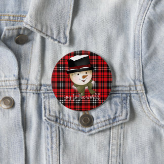 Weihnachtsfeiertag Rot und Schwarzer Tartan Schnee Button