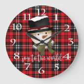 Weihnachtsfeiertag Rot und Schwarzer Tartan Schnee Große Wanduhr (Vorderseite)