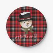Weihnachtsfeiertag Rot und Schwarzer Tartan Schnee Pappteller (Vorderseite)