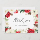 Weihnachtsfeiertag Rote Flora Dankeschön Karte (Vorderseite)