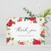 Weihnachtsfeiertag Rote Flora Dankeschön Karte (Stehend Vorderseite)