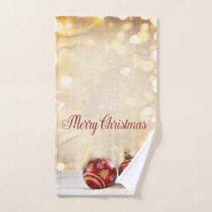 Weihnachtsfeiertag-Rote Weihnachtskugeln Bokeh Badhandtuch Set