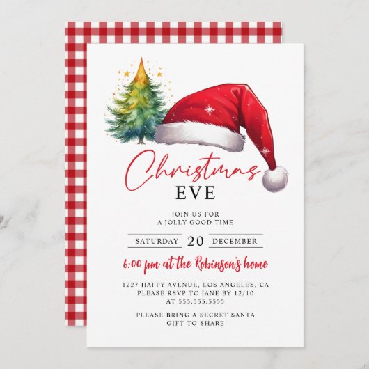 Weihnachtsfeiertag Rote Weihnachtsmannmütze Baumst Einladung (Vorne/Hinten)