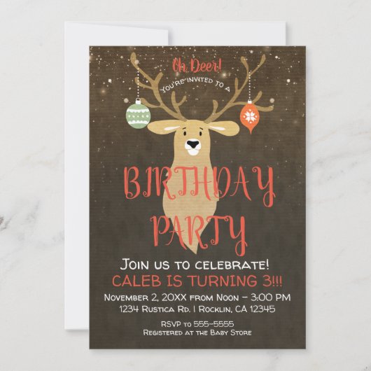 Weihnachtsfeiertag Rustikale Geburtstagsparty Einladung (Vorderseite)
