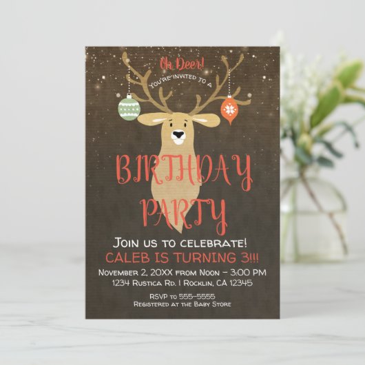 Weihnachtsfeiertag Rustikale Geburtstagsparty Einladung (Stehend Vorderseite)