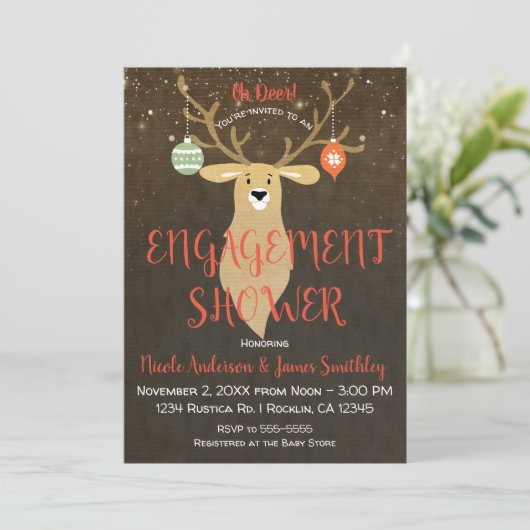 Weihnachtsfeiertag Rustikale Hirschdusche Verlobun Einladung (Stehend Vorderseite)