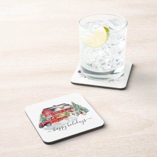 Weihnachtsfeiertag Rustikaler Vintager LKW-LKWenha Getränkeuntersetzer (Rechte Seite)