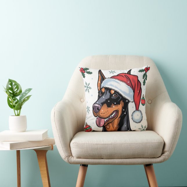 Weihnachtsfeiertag Santa Dog Doberman Throw Kissen (Stuhl )
