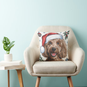 Weihnachtsfeiertag Santa Dog Poodle Throw Kissen