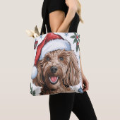Weihnachtsfeiertag Santa Dog Poodle Tote Tasche (Von Nahem)